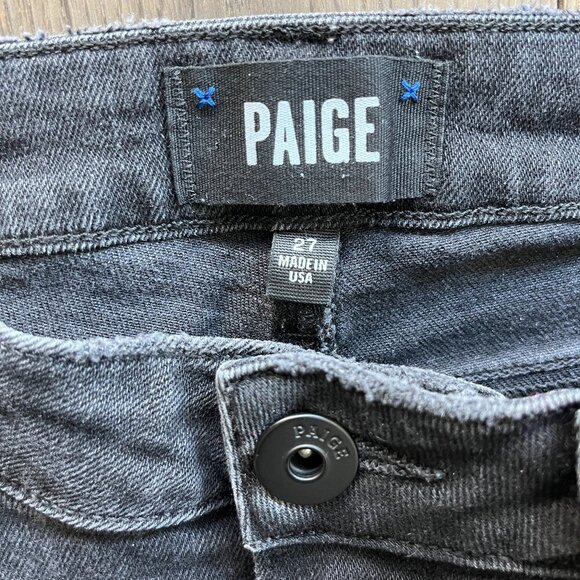 Paige Flare Crop Jeans Size 27 Mid Rise Charcoal Black Denim Stretch - Picture 2 of 7
